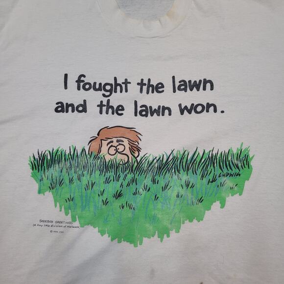 VTG 90s Funny Lawn Mowing Dad Joke T-Shirt Large Made In USA - Picture 2 of 10